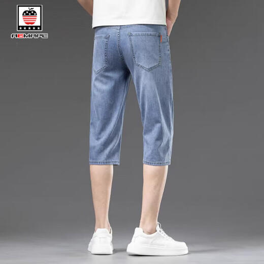 AEMAPE/American Apple Tennis Jeans Men 2025 Summer Thin Loose Straight Casual Ice Wire Cropped Pants Men 757 Ice Gray Blue 31 [Wait circumference 2 feet 4 suitable for 130 Jin [Jin equals 0.5 kg]]