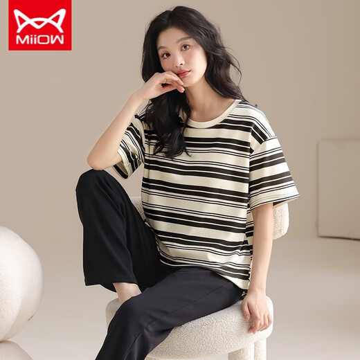 Catman miiow pyjamas pour femmes en été en été pur coton pantalon à manches courtes lâches à porter pour le printemps et l'automne des vêtements pour la maison (pantalon à manches courtes) yzt-9716 m adapté à (80-100jin [Jin est égal à 0,5 kg]) usure