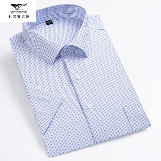 Sieben Wolf-Herren-Kurzärärmel-Shirt 2025 Sommer mittleren Unternehmens Casual Vielseitiger und atmungsaktives Baumwoll-Professional-Arbeitshirt DX6623 38