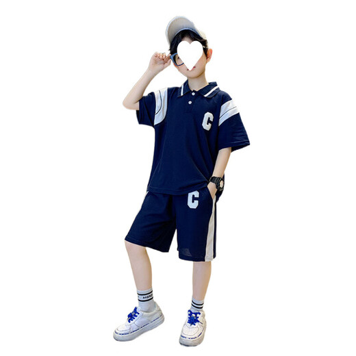 Sofea sommer boy hübsche trendy Anzug 2025 Kinder mit mittlerer Kinder Sportkleidung Guangzhou 13 Reihen 826C Fadenkragen Sommer - Marine Blue 140