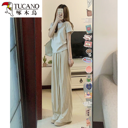 
Woodpecker summer outfit with a complete set of slightly fat outfits, lively and age-reducing, slimming, wide-leg pants, two-piece outfit for women in summer [single] wide-leg pants [fried street salt style outfit S [small person/hot girl outfits to make her look thin and slimming, slimming, pear