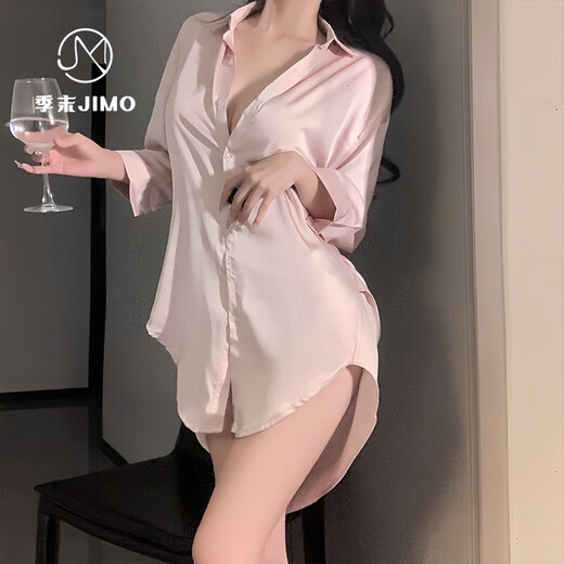 季末性感缎面男友风纯欲风家居服白衬衫修身显瘦衬衫1049 黑色 均码