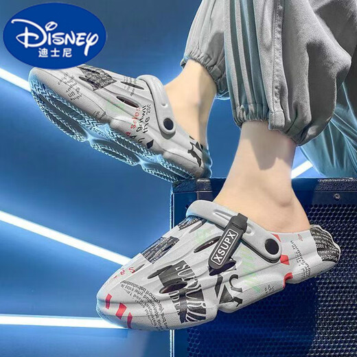 Disney (Disney) Chaussures de trou pour garçons Été 2025 Sandales de plage pour enfants Sandales Soft Soft Sandales Two-Wear Sandales Parent-Child Brand 2502 Black coloré 38
