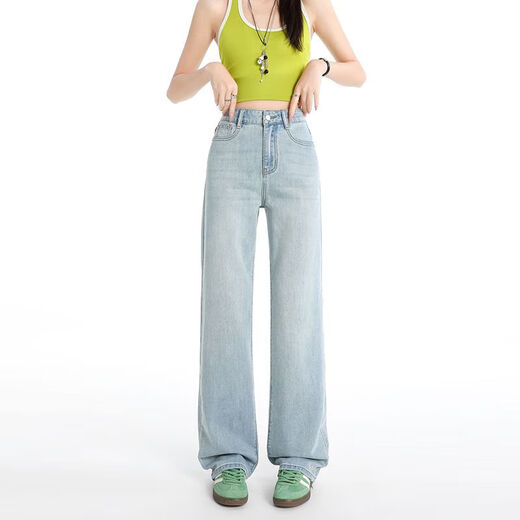 Yanrui Bleu Lacele Lacele Tennis Beau-leg-leg pour femmes 2025 Été mince taille haute drapage lâche bleu clair [9 minutes en dessous de 158 cm] QMR9892 L [105-115jin [Jin est égal à 0,5 kg]]]
