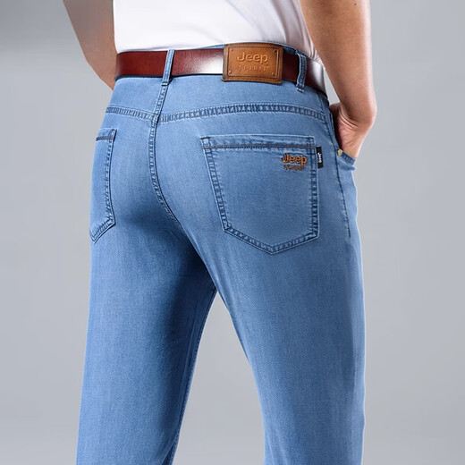 JEEP SPIRIT吉普正品天丝牛仔裤夏季宽松高腰直筒男裤中老年高端长裤子春秋季 蓝色-J723-天丝 22.1莱赛尔 29 -2尺2腰围