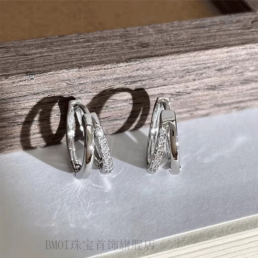 BMOI Old Phoenix 999 sterling silver pure silver unique design double ring earrings simple trendy earrings men's diamond earrings double ring earrings single