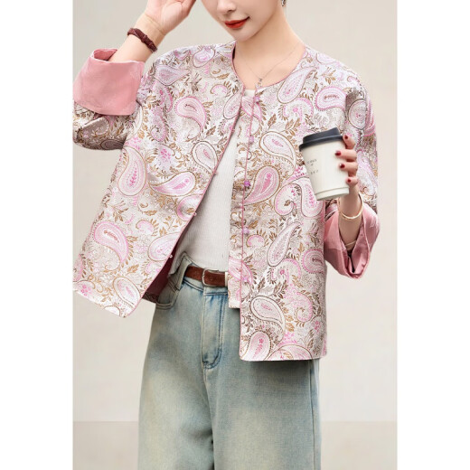 
OLJ light luxury brand short jacket for women 2025 spring new pink jacquard loose button temperament fashion top leather pink 2XL
