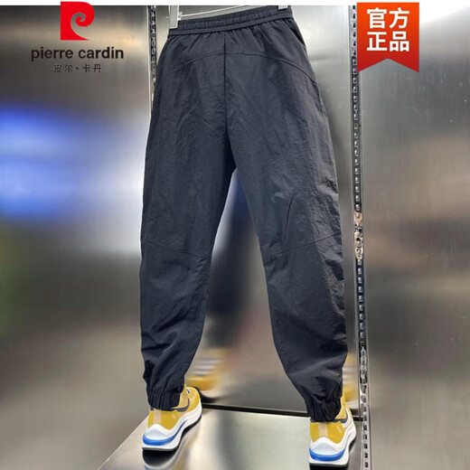 皮尔卡丹（pierre cardin）夏季男士休闲裤潮流百搭松紧腰薄款透气拼接运动束脚裤九分小脚裤 黑色 3XL (155-170斤)