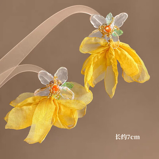 Meng Keduo Super Fairy Earrings Yellow Chiffon Flower Personalized Exaggerated Earrings Earrings Earrings 2025 New Holiday Travel Accessories Petal Earrings Yellow