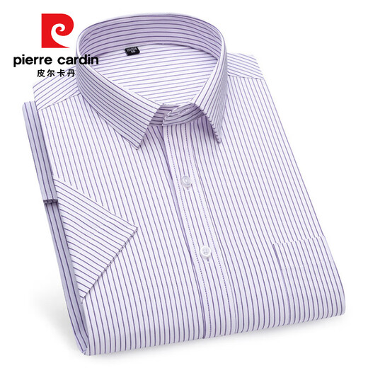 Pierre Cardin Shirt Herren High-End Pure Cotton Kurzärmelig-Sommer-Shirt Casual Business Nicht scENENDE Anti-Falten-Falten-Feste Farbe cool und komfortabler DX6626 38
