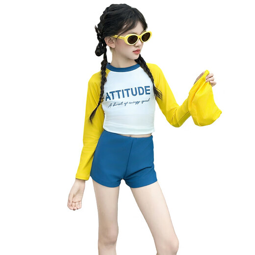 G.DUCKKIDS Girls Swimwear 2025 New Children's Split High-Value Swimwear Big Children Girls Internet Celebrity Long-Sleeved Sun Protection Swimsuit Picture Color 110 cm