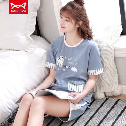 
Catman (MiiOW) pure cotton pajamas for women in summer shorts shorts thin cute student cotton summer casual home clothing set Champagne color A9856 shorts M (80-100Jin [Jin equals 0.5 kg])