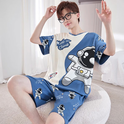UKUHPK Herren-Kurzärärer-Pyjamas für Sommer dünne lose Plus-Größe Home Clothing Set 6630 Crayon Shin-Shi M [Vorgeschlagen 90-100 Jin [Jin ist 0,5 kg]]]