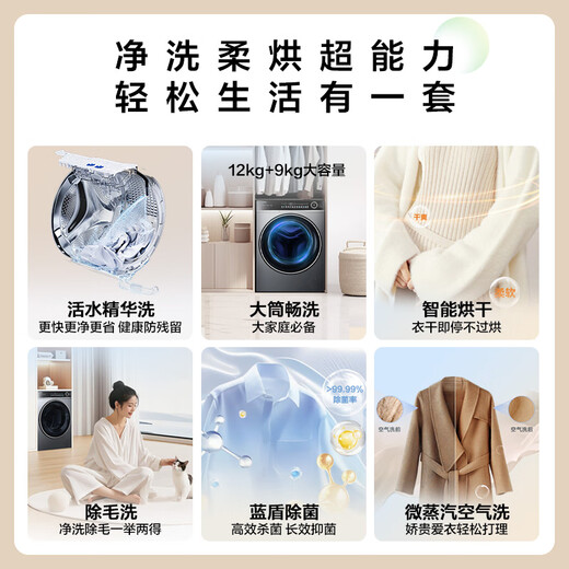 Haier Beyond Fully Automatic Drum Washing and Drying Integrated Washing Machine with Dryer 12KG Home Appliances National Subsidy Trade-in OCC XQG120-HLDE659H