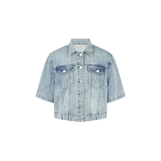 MeiYANG (MEIYANG) Chiang Mai Holiday No. 2 Denim Jacket Cotton and linen Salt Washing Short Sleeve Blue M