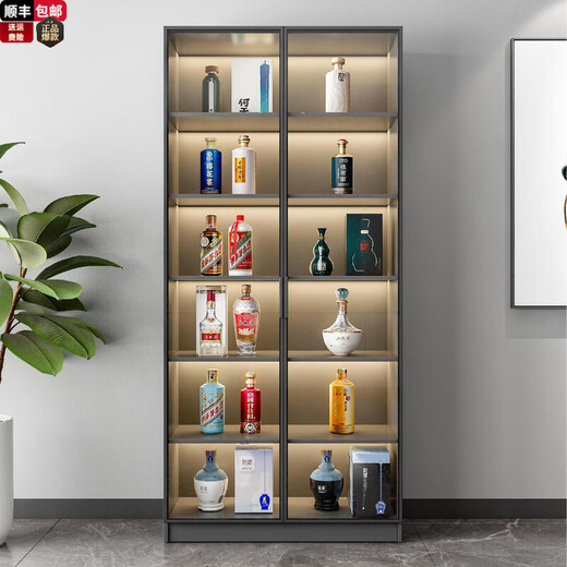 Layout like simple wine cabinet living room glass multi-functional collection cabinet against the wall one-piece home light luxury high-end storage rack storage cabinet 60*32*200 double doors and double drawers