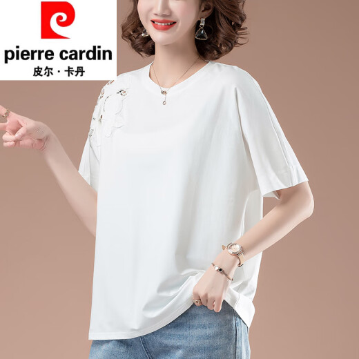 Pier Cardin plus Fett plus Größe mittleren und älteren Menschen mit reinem Baumwoll-T-Shirt für Frauen im Sommer kurzärmelige, loses Farbe mit mittlerem Alter Fett MM Full Cotton T-Blood White [KSP-9896] L geeignet für 100-115 Jin [Jin gleich 0,5 kg]