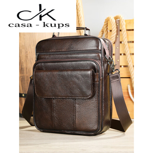 casa-kupsCK real cowhide men's crossbody bag large capacity business casual men's genuine leather shoulder bag vertical style portable fashion back 6172 brown color height 33 width 27 thickness 9.5cm