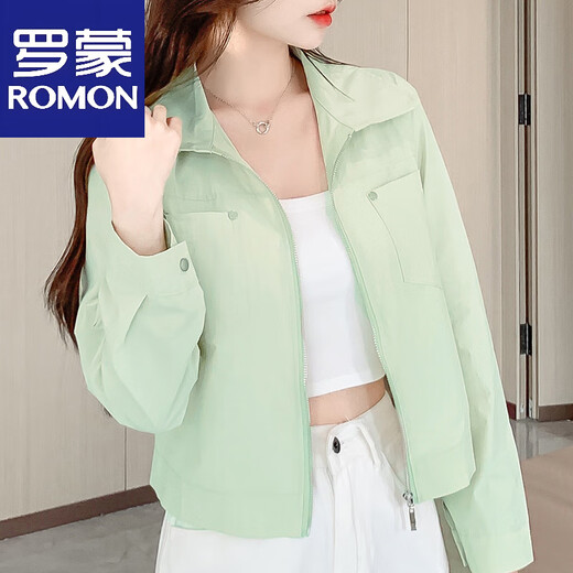 罗蒙（ROMON）2025春夏季新款短款宽松百搭轻薄外套开衫防晒上衣夹克长袖防晒衫 粉红色 S 【建议80-100斤】