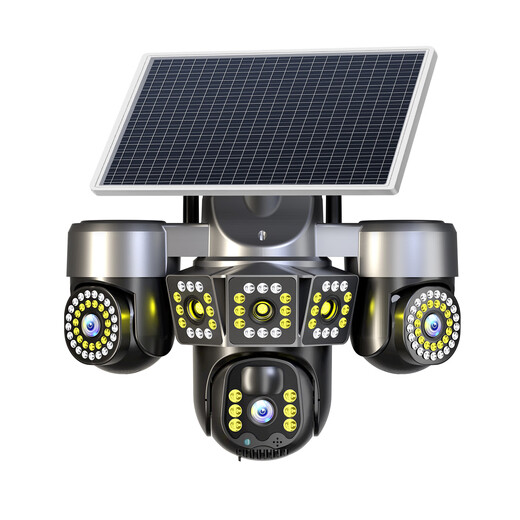 Nighthawk Vision 4G Солнечная камера наблюдения с тремя экранами с тремя экранами, бессильными, бессильными и без сети ультра-высоких дефицитов на 360 градусов без мертвого угла с панорамным ночным видением полноцветного отслеживания.