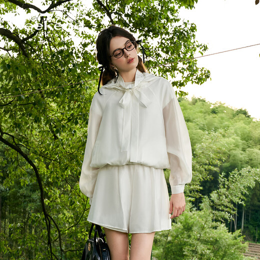JORYA weekend 24 summer new style romantic bud collar sports hooded waist loose jacket EJWEBQ70 white - shorts L