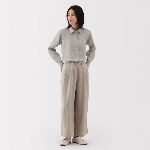 MUJI (MUJI) Style pour femmes, pantalon de version à largeur de chanvre, pantalon décontracté pour femmes, pantalon, pantalon large, 25 ans de style d'été, vêtements pour femmes, jaune clair (155/62a)