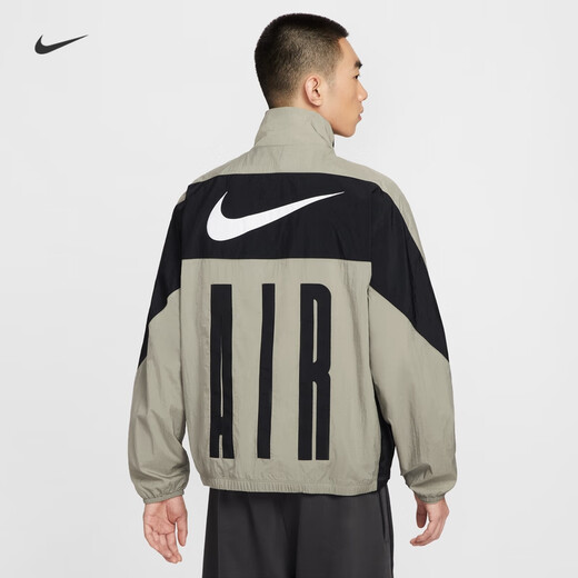 Nike Men's Loose Woven Sports Jacket Retro Lightweight Stand Collar Patch Jacket NIKE AIR HV0881 320 Light Green Gray/Black/Black L