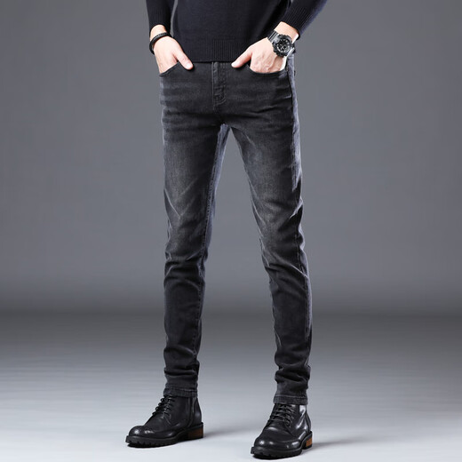 Jinba Herren-Kleidung (K-Boxing) Brand Herren Sommer Dünne Schwarze Jeans Männer schlanke Füße Koreanische Version High-End-Elastizität Casual High-End-Hosen 1048-Black 32