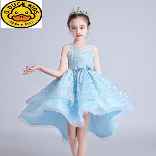 G.Duckkids Prinzessin Kleid Girls Geburtstagskleid Kinder High-End Host Flower Girl Hochzeit Little Girl Klavier spielen Performance Kleidung M683 Blau [Folge der Krone] 130 cm