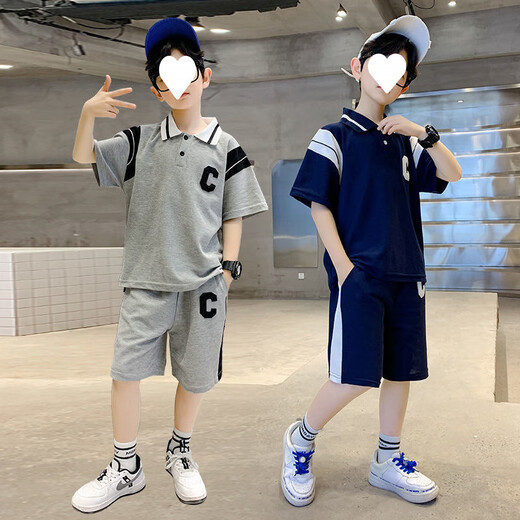 Sofea sommer boy hübsche trendy Anzug 2025 Kinder mit mittlerer Kinder Sportkleidung Guangzhou 13 Reihen 826C Fadenkragen Sommer - Marine Blue 140