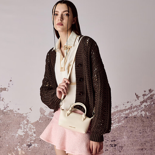 CHARLES/KEITH25 autumn new product knot hand-held crossbody small square dumpling bag CK2-30271635 Cream milk white S