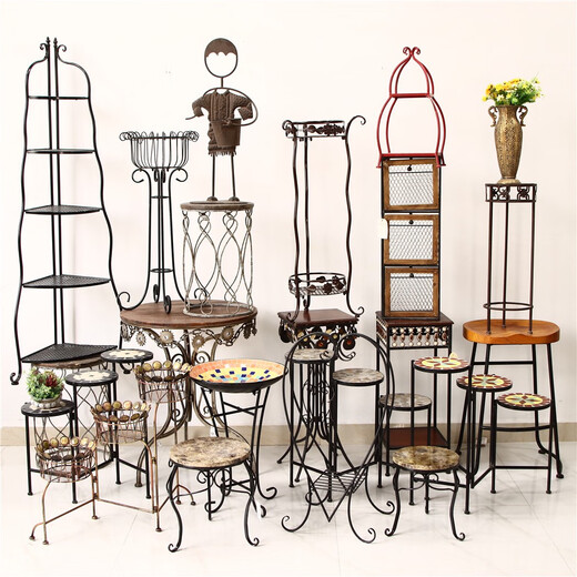 
Yusenyi Own Product Collection - American antique iron wood flower rack folding shelf flower pot storage shelf flower table green 42805-12804