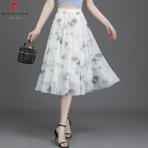 皮尔卡丹（PIERRE CARDIN）2025夏新款碎花半身裙女小清新短裙大摆网纱印花a字显瘦雪纺中裙 新面料雪纺纱(9906-5) 均码 (松紧腰)