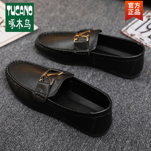 Specht Wenzhou Lederschuhe 2025 Neue Männer Liebe Bohnen lässige britische Männer trendy und vielseitig atmungsaktiv D878 Schwarz-Marken-Flaggschiff 43