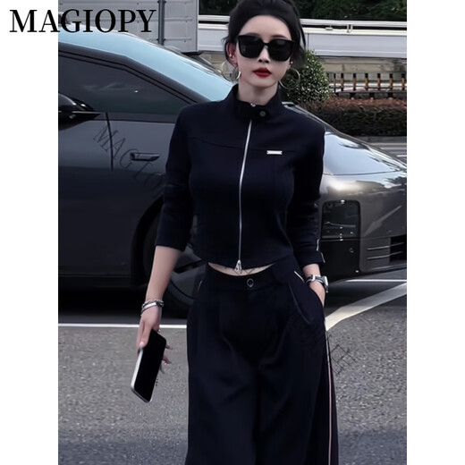 MAGIOPY国际奢侈高档品牌酷飒风休闲运动套装女2025春装款高级感黑色外套 黑色两件套 S(100斤以内)
