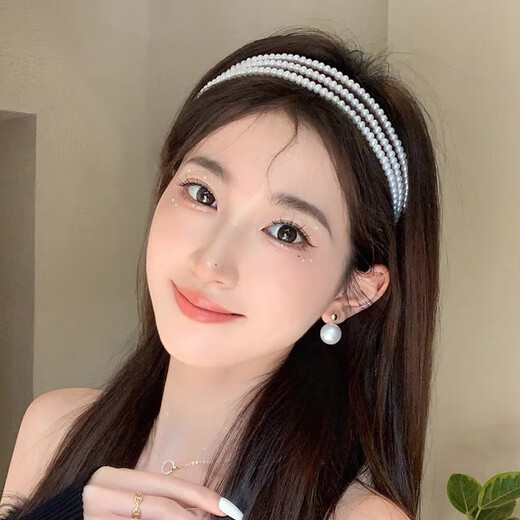 Mansheng Pearl Hairband Female Super Fairy 2026 New Internet Celebrity High-Quality High-Skull Headband for Going Out and Versatile Hairpin Card Headwear Three-layer Beaded Hairband Stars Same Style