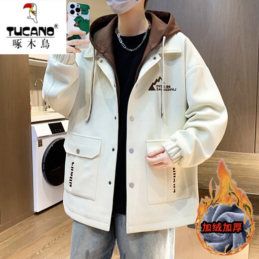 啄木鸟（TUCANO）外套男士秋冬季加绒加厚棉服潮流青少年高中学生帅气男装夹克棉衣 687米色 春秋款 XL 可穿115-130斤