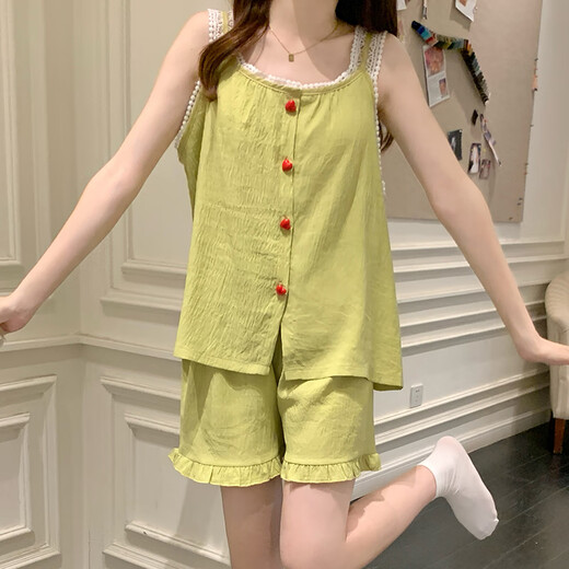 Yalu Yunduo Pyjamas en coton pour les femmes en été avec poitrine poitrine Sexe Shets Set Les vêtements de maison pour femmes à la mode peuvent être portés à l'extérieur de 9226 poudre 2xl (140-160jin [Jin est égal à 0,5 kg]))