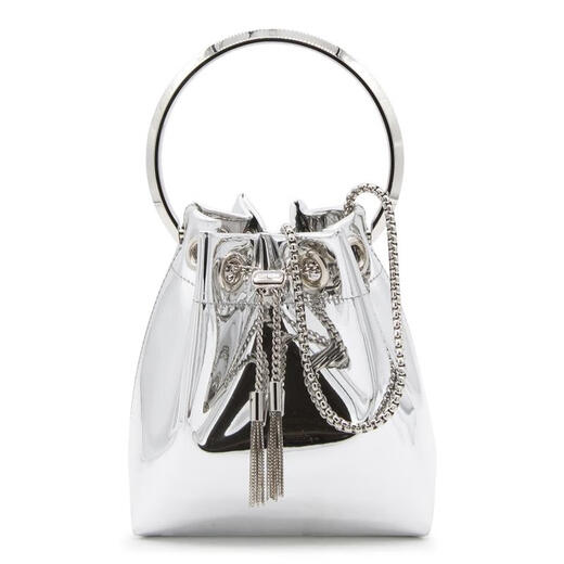 Jimmy Choo Metal Bucket Ladies Handbag Logo embellished tassel design Large capacity daily commuting bag White TU