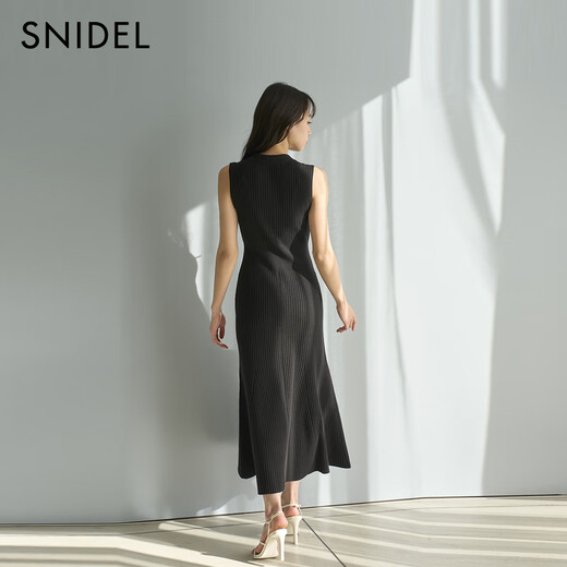 SNIDEL2025春夏新品优雅翻领收腰罗纹针织鱼尾连衣裙SWNO252056 薄荷绿 均码 (F)