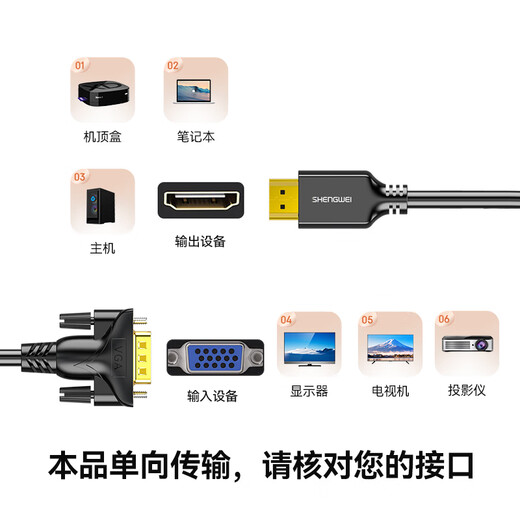 Shengwei HDMI-zu-VGA-Kabel, HD-Video-Adapterkabel, Projektionskonverterkabel, Computer-Laptop-Box, verbunden mit Projektor, TV-Monitor, 1 Meter AHV1010G