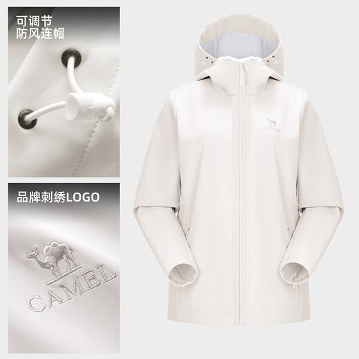 Camel outdoor soft shell jacket for women windproof waterproof jacket plus velvet warm lock temperature antistatic single layer jacket for men