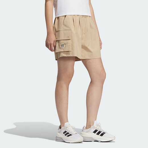阿迪达斯夏季女款梭织短裤时尚休闲舒适透气五分裤户外健身跑步训练运动裤 JL9274/暖沙色 L