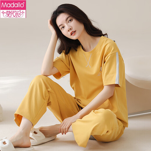 莫代尔睡衣女春夏季短袖长裤纯棉韩版学生夏天可外穿纯棉家居服套装 YZT9720 短长 M (80-100斤)