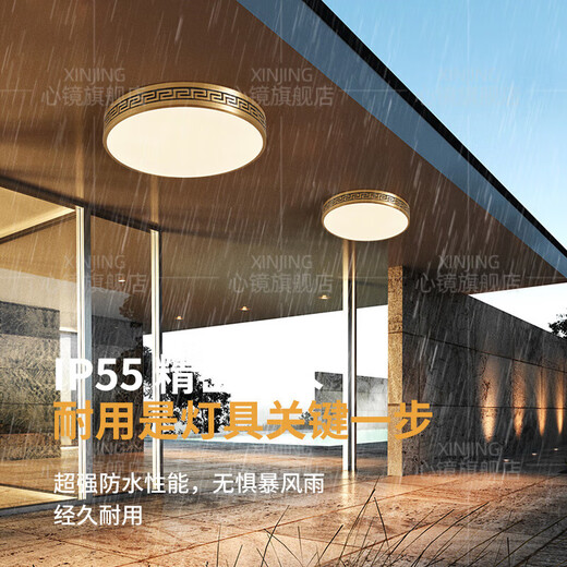 心镜全铜户外吸顶灯别墅大门口灯中式阳台玄关过道防蚊虫进门入户灯 X3891-400/圆形