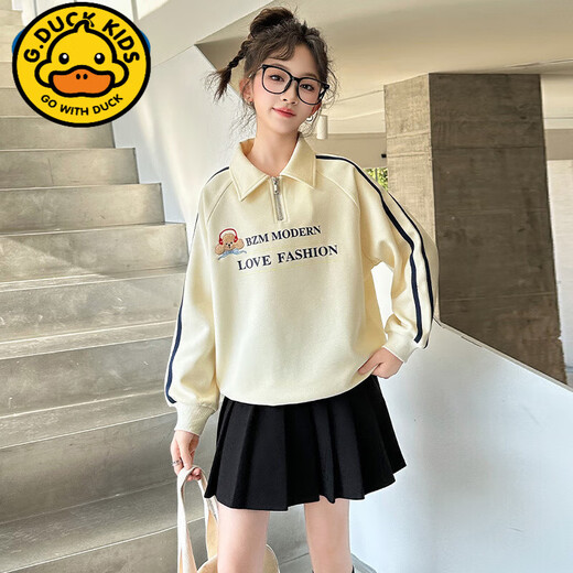 G. DUCKKIDS女童卫衣2025新款春季中大童儿童洋气半拉链时尚翻领春装打底衫潮 花灰 cm 120