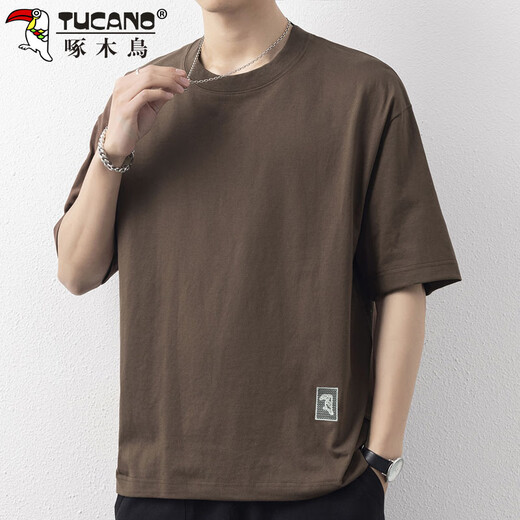 啄木鸟（TUCANO）短袖男士t恤圆领春夏季宽松高端打底衫上衣服男装 咖啡  XL 