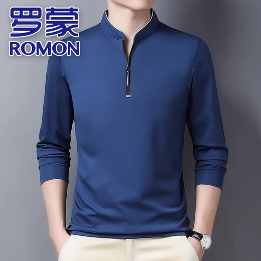 罗蒙（ROMON）长袖t恤男士立领打底上衣2025年秋季新款潮流商务休闲简约Polo衫 6623宝兰 XL 【126-140斤】