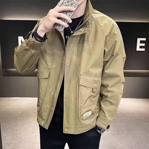 Jacket Men's 2025 Spring and Autumn New Style Loose Stand Collar Work Jacket Men's Trendy Versatile Clothes Green 4XL Recommended 160-175 Jin Jin equals 0.5 kg