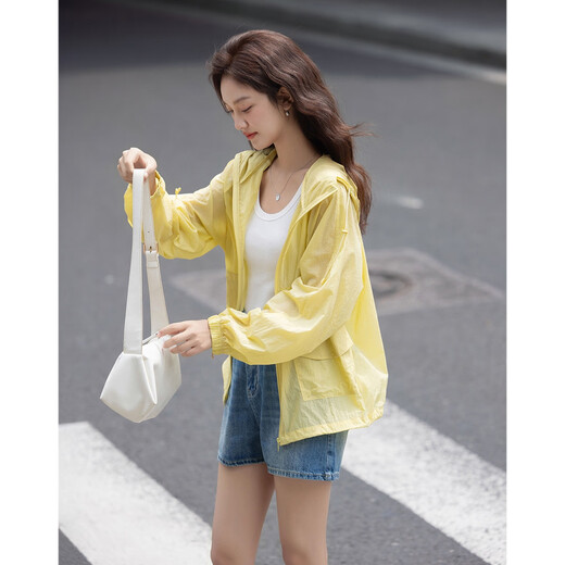 
Demana [original yarn sun protection UPF50+] summer hooded large pocket loose small temperament women's jacket